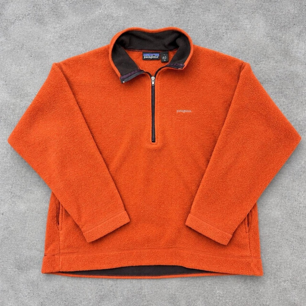 Vintage Made in USA Patagonia Quarter Zip Fleece Sweater - Burnt Orange (Large)